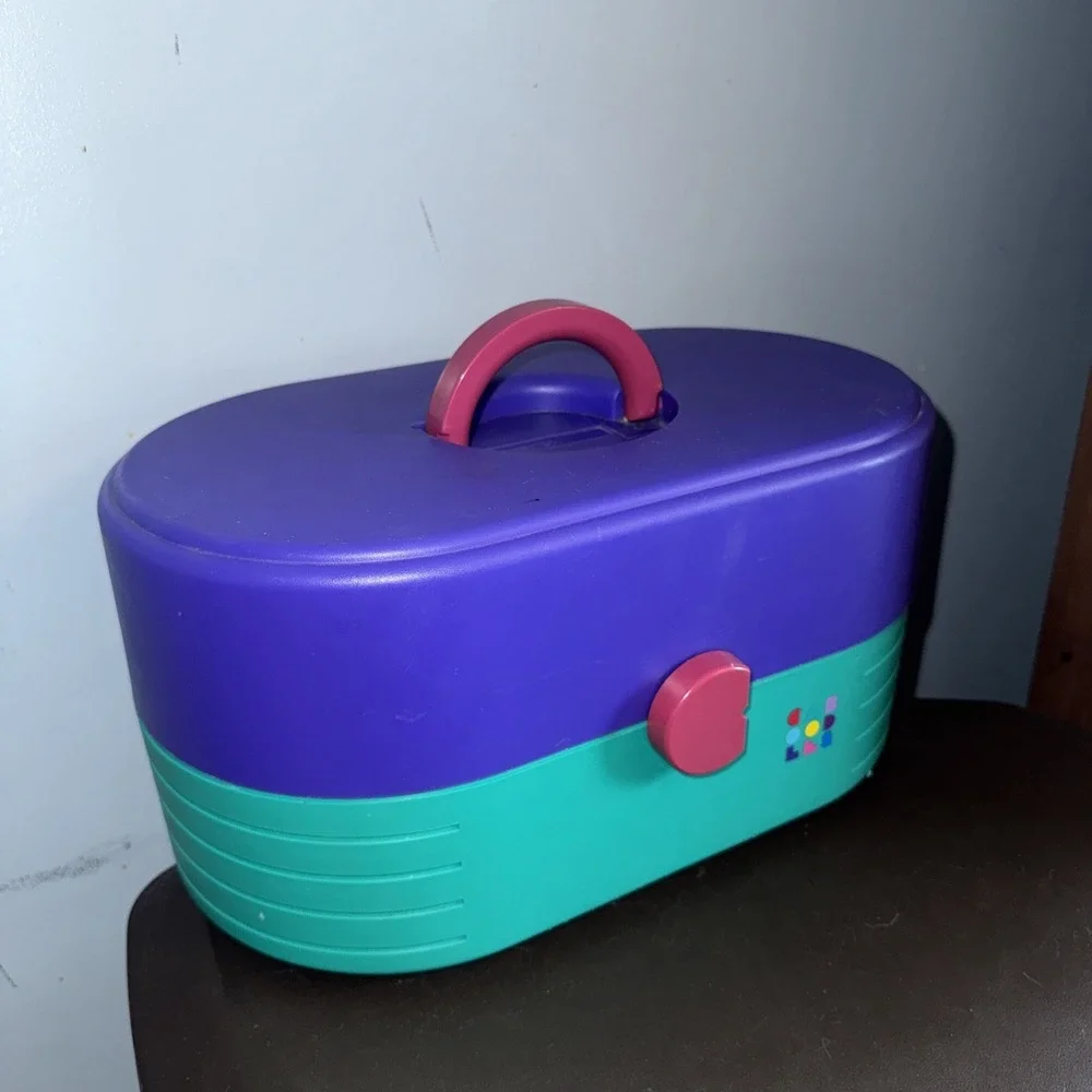 Vtg Caboodles 3 Tier Makeup Case Purple Pink Teal USA 80s 90s Organizer 2640